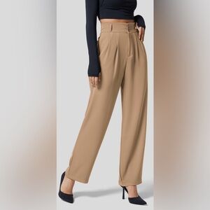 Halara High Waisted Button Zipper Plicated Side Pocket Shirred Straight Leg Pant